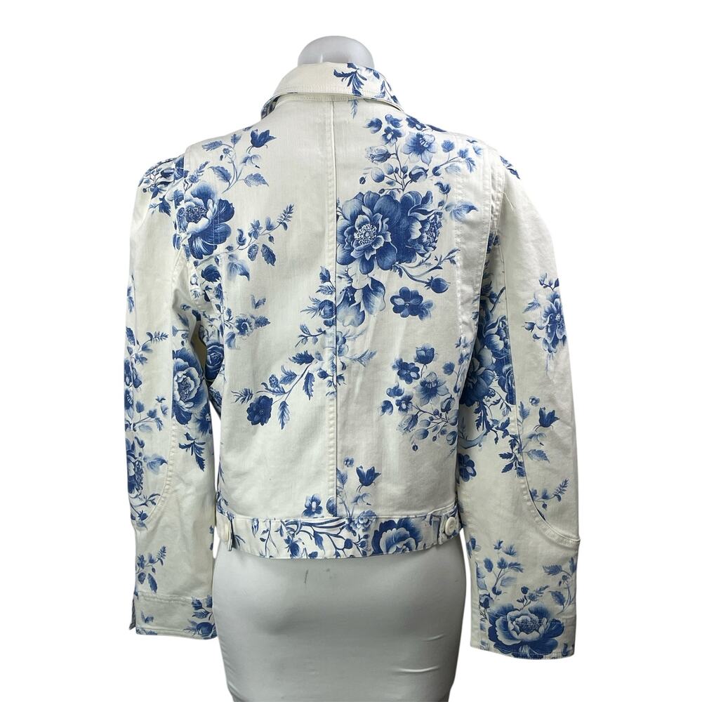 NEW Anthropologie Maeve White Blue Floral Long Sleeve Denim Jean Jacket Size M - Picture 3 of 5